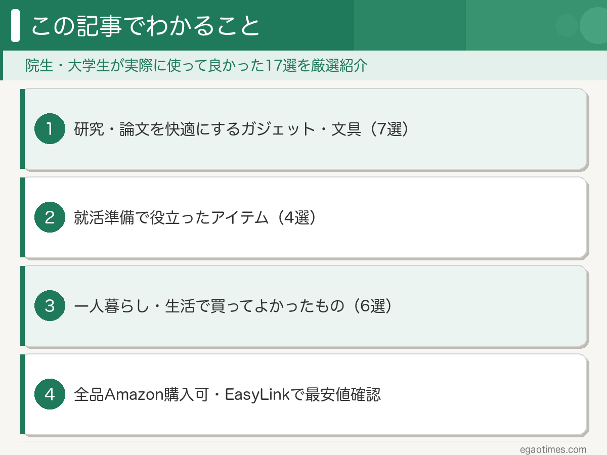 大学院生・大学生が買ってよかったもの一覧の図解