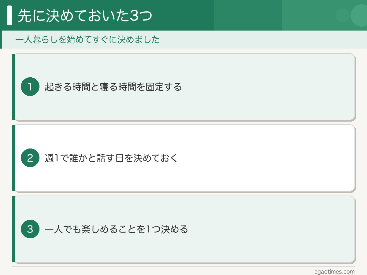 一人暮らしを始めてすぐに決めた3つ